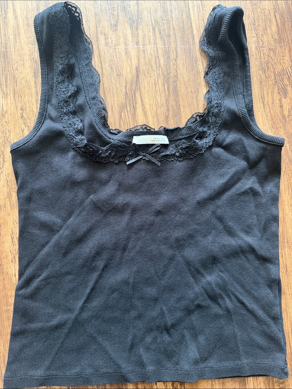 Zara Black Lace-Trim Ribbed Camisole
